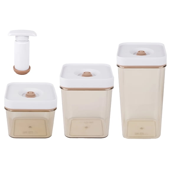 3-Piece Vacuum Sealing Food Container Set, Airtight Storage with Hand Pump, for Pantry Organization, Transparent Kitchen Canisters, ABS PET Silicone