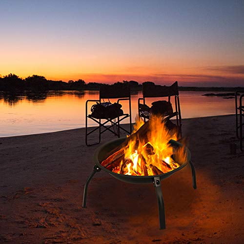 Outvita 22inch Fire Pit, Portable Wood Burning Firepit Lightweight BBQ Grill Firepit Bowl with Log Grate&Poker & Foldable Legs for Outside Barbecue Patio Picnic Party