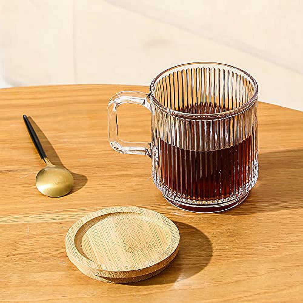 Leadiy Iridescent Glass Coffee Mug with Lid, Clear Glass Coffee  Cups, Classical Vertical Stripes Coffee Mugs for Latte Juice Tea 12.5  Ounces: Coffee Cups & Mugs