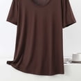 thumbnail image 6 of Women's Solid Thin Crew Neck Short Sleeve Sleep T-Shirt, Soft Elastic Basic Layering Blouse, Casual All Season Daily Indoor Home Loungewear | TruHer,Coffee L, 6 of 6