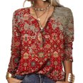 thumbnail image 2 of Blusa elegante con cuello con muescas y estampado floral, manga larga, color rojo, talla XL, 2 of 5