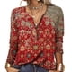 thumbnail image 2 of Blusa de manga larga con cuello en V y estampado floral para mujer, elegante blusa informal roja, XXL, 2 of 5