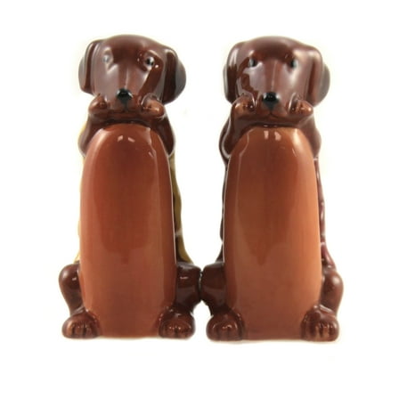 Religious Gifts Weiner InchHot Inch Dog in Bun 3 Inch Ceramic Magnetic Salt and Pepper Shaker Set Fun Novelty Gift