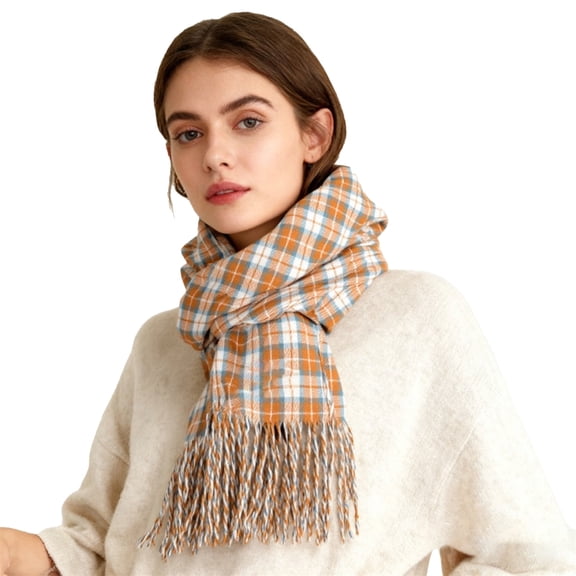 Warm Scarf for Women British Check Tassel Commuting Neck Warmer Autumn Winter Warm Scarf