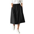 thumbnail image 2 of Women Elastic High Waist Front Button Midi Swing Skirt with Side Pockets, Casual Loose Cotton Linen A-Line Skirt 2XL, 2 of 6