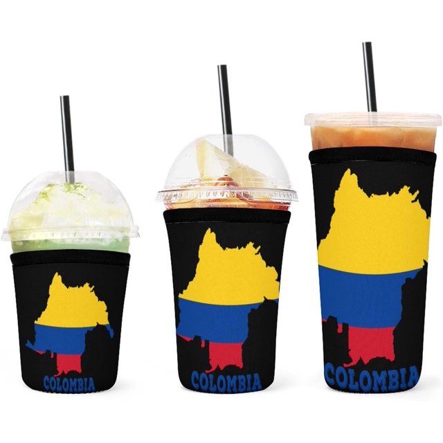 Colombia Map Flag Coffee Sleeve Cups,Reusable 3 Pack Neoprene Cup Sleeve Set for 16-32oz Cold Drinks Beverages