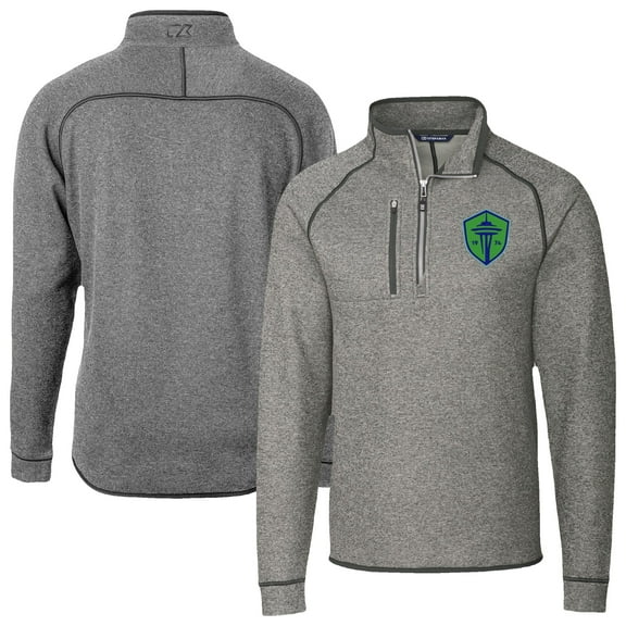 Men's-Cutter & Buck  Heather Gray Seattle Sounders FC Mainsail Sweater-Knit Half-Zip Raglan Jacket