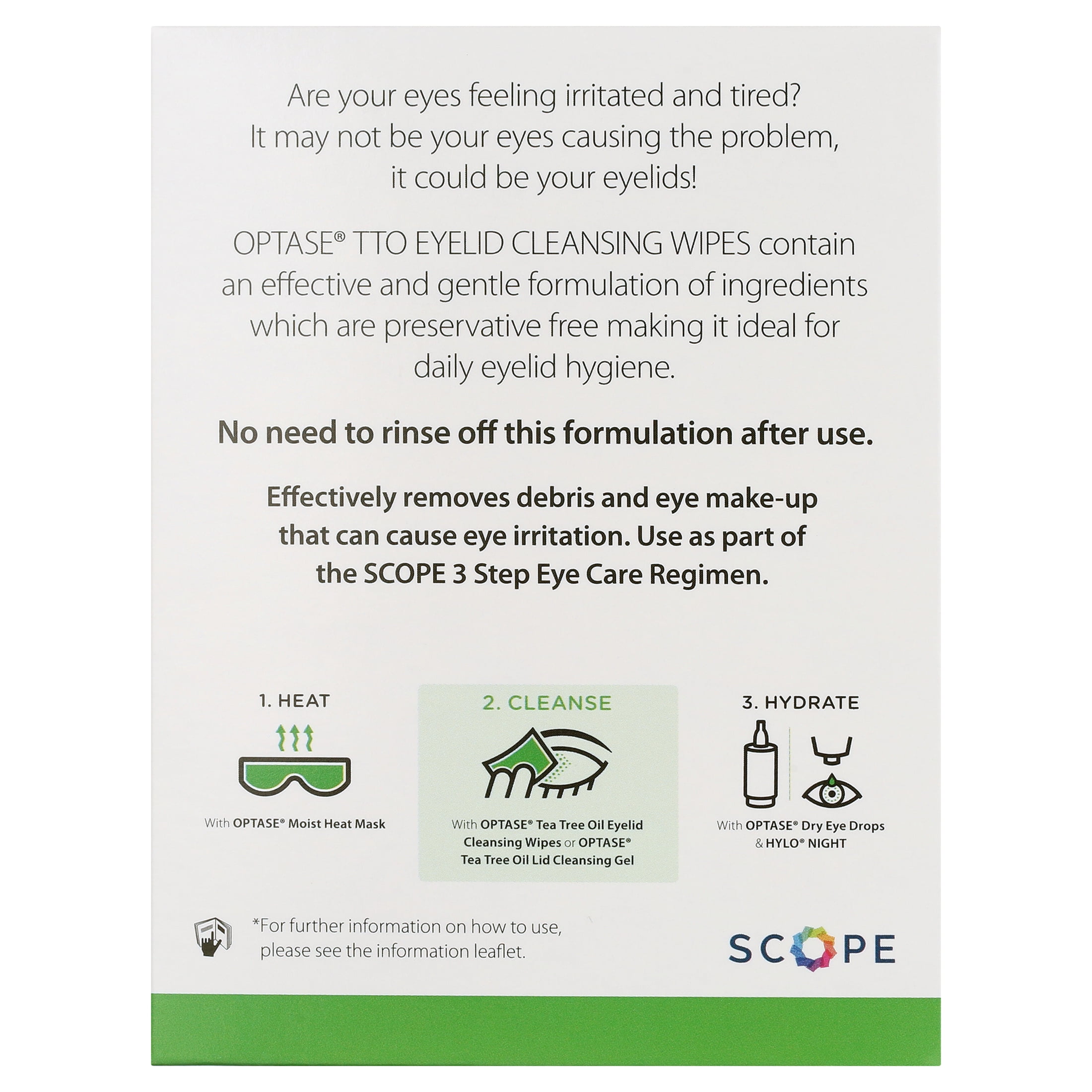 OPTASE TTO Eyelid Cleansing Wipes, Individually Wrapped With Tea Tree Oil for Dry Eyes, Stye, 20 Count