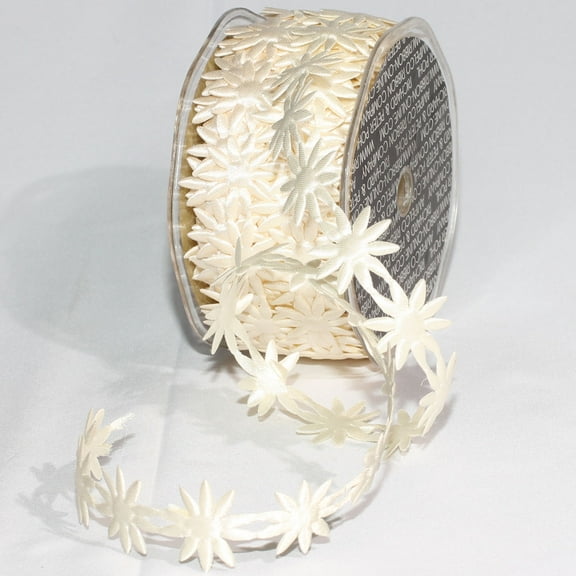 The Ribbon People White Solid Embossed Flowers Craft Ribbon 1" x 20 Yards