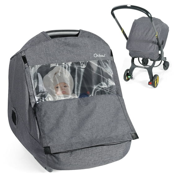 Orzbow Winter Baby Carseat Cover with Clear Peep Window, Universal Car Seat Rain Cover with Zipper Door and Side Ventilation, Machine Washable, Dark Grey