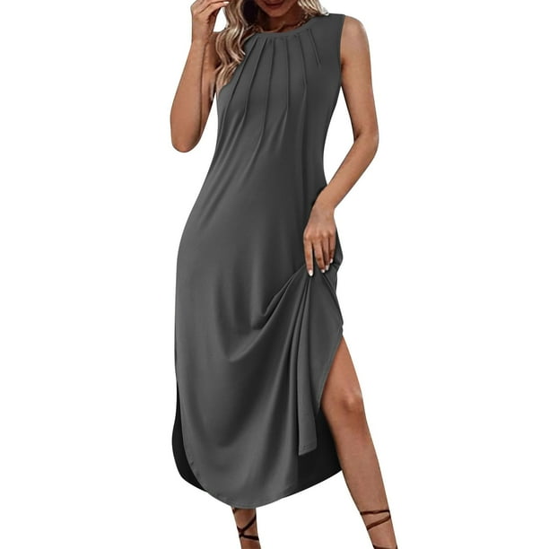 Vestido largo floral de verano para mujer: bajo asimétrico, sin mangas, estilo boho, mezcla de poliéster y spandex, informal/vacaciones
