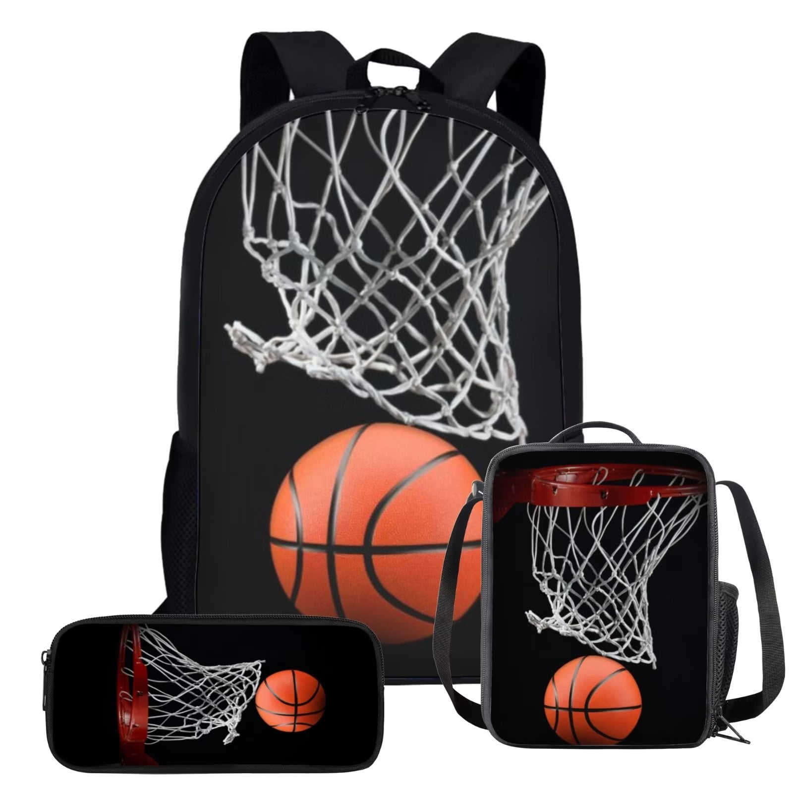Suhoaziia Basketball Print Backpack 3 PCS,Large Pencil Case&Keep Warm ...