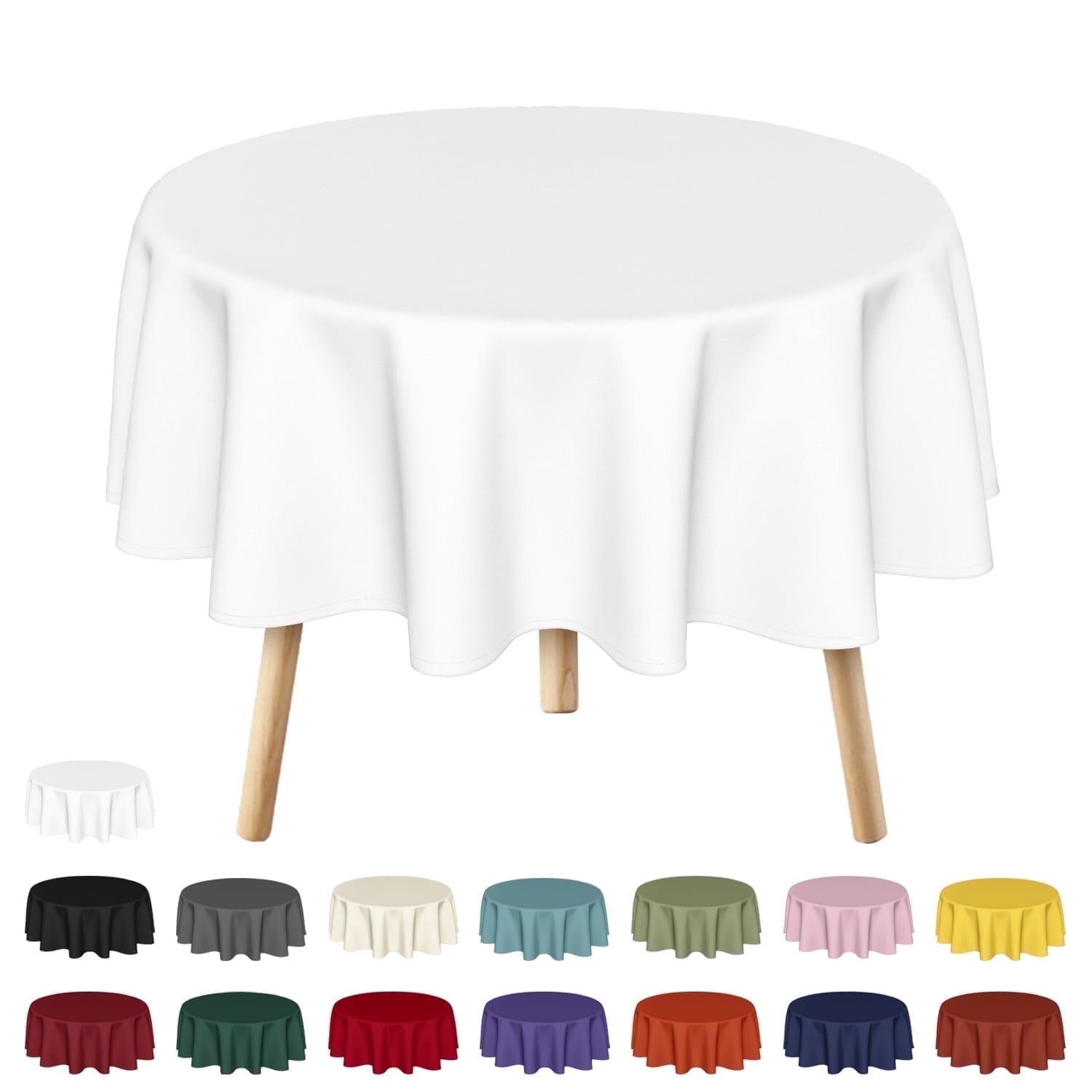 Sm:)e Round Tablecloth White - 60 Inch, Decorative Fabric Table Cover for Dining Table 4ft Table