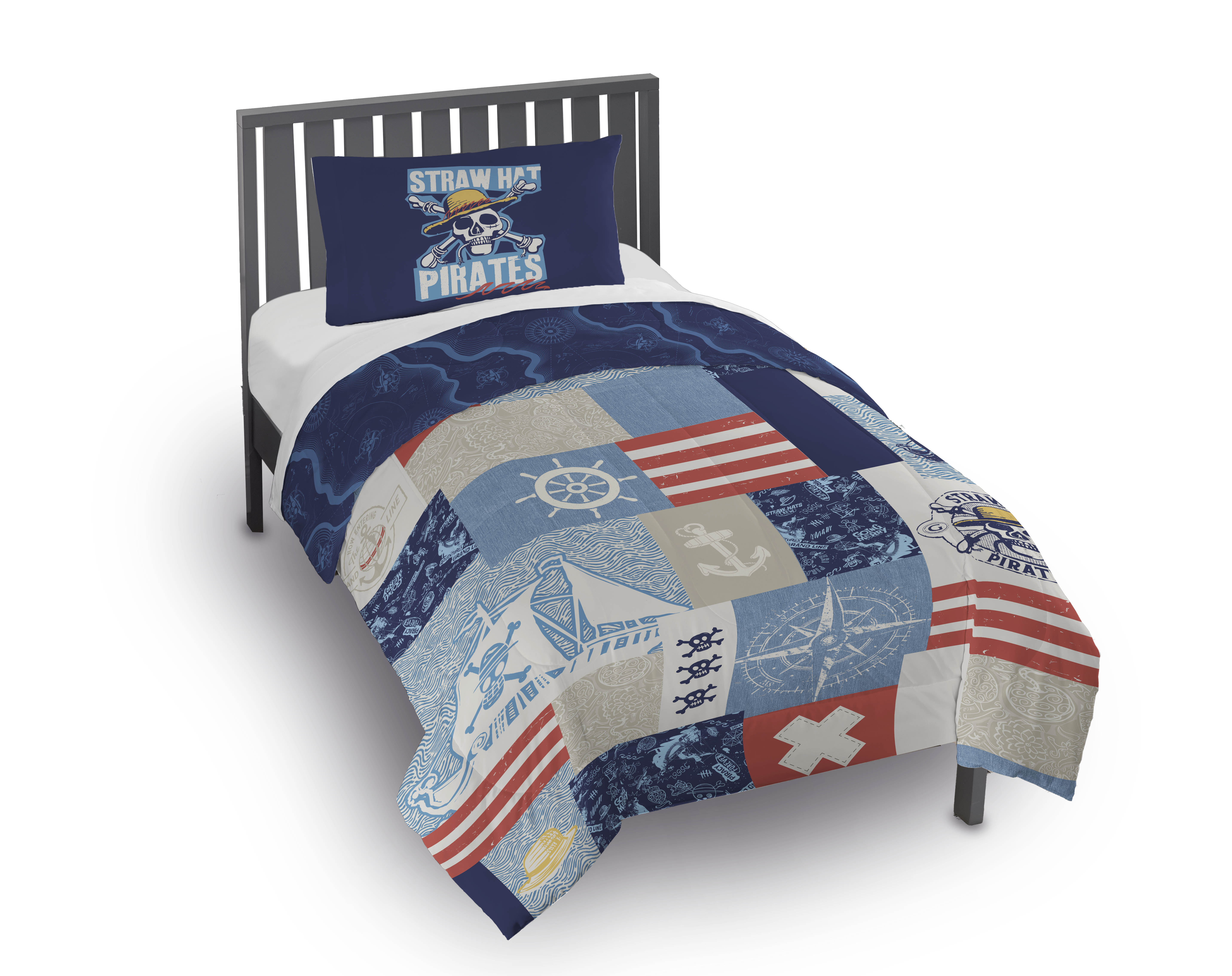 One Piece 2-Piece Reversible Comforter Set, Piracy Forever, Multicolor, Netfilx, Twin/Full