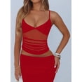 thumbnail image 6 of Women'S Sheer Mesh Camisole Tops Ruched V Neck Spaghetti Strap Crop Tank Top Red S, 6 of 9