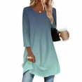 thumbnail image 5 of JTZGDY Fall Tunic Tops for Women Fashion Tie Dye/Striped/Color Block/Floral Printed 3/4 Length Sleeve Crewneck Graphic T-Shirts Loose Flowy Dressy Pullover Blouse Navy#01 XL, 5 of 7