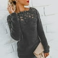 thumbnail image 6 of Plus Size Sexy Women Floral Lace Long Sleeve Sweater Solid Color Jumper Top, 6 of 7