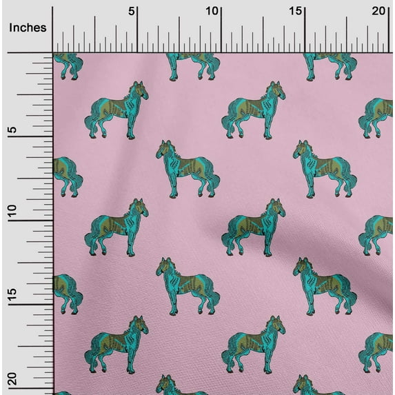 oneOone Cotton Flex Fabric Horse Block Printed Fabric 1 Yard 40 Inch Wide