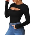 thumbnail image 3 of YOUI-GIFTS Women's Sexy Cutout Front T Shirt Long Sleeve Short Sleeve Bodysuit Jumpsuits, 3 of 5