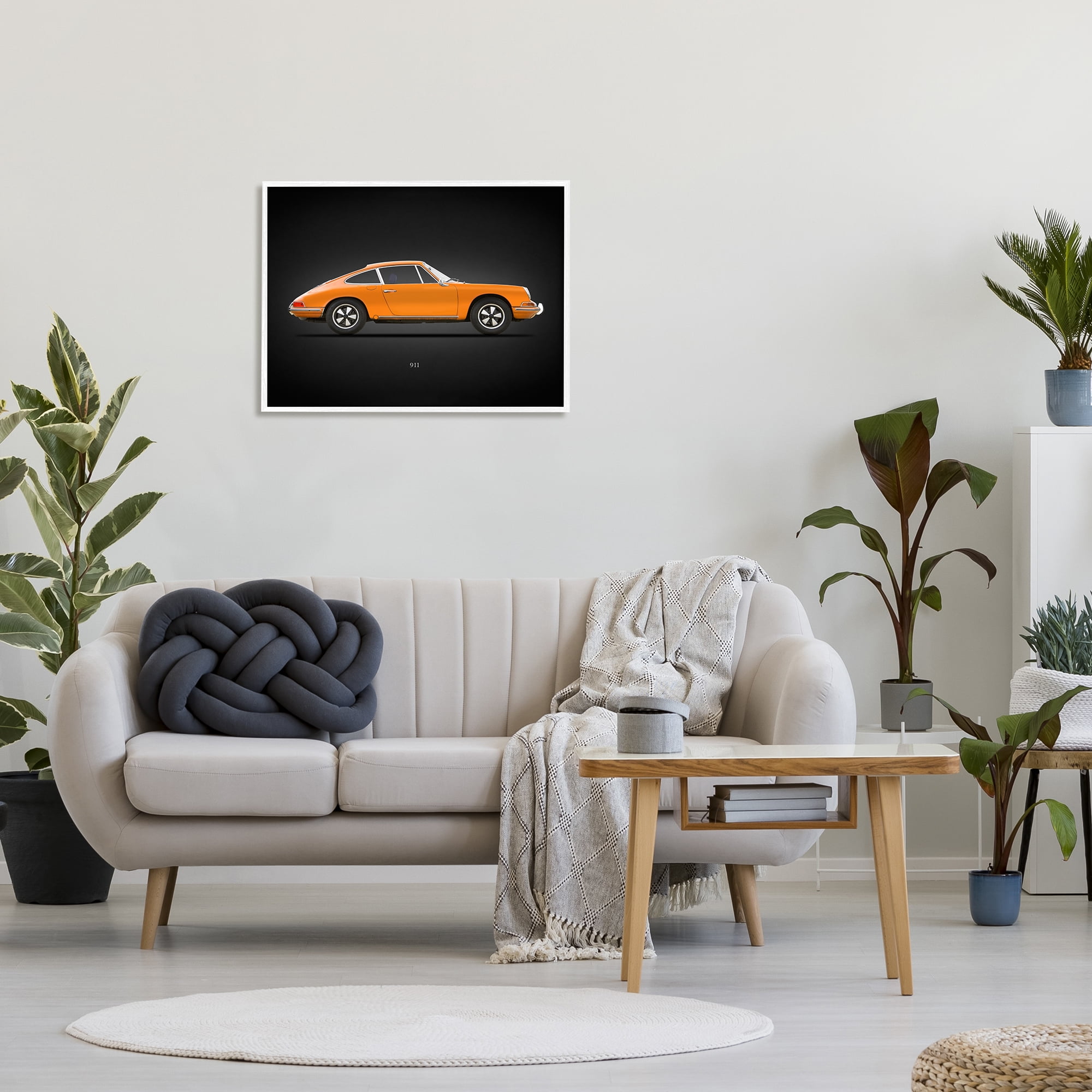Stupell Industries Orange Classic Coupe Transportation Painting White Framed Art Print Wall Art, 30 x 24