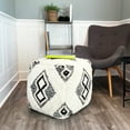 thumbnail image 2 of Fringy Big Boho Ottoman Pouf, Cotton, Wood and Beans, Black and White Tribal Cube, 19.75 Inches, 2 of 8