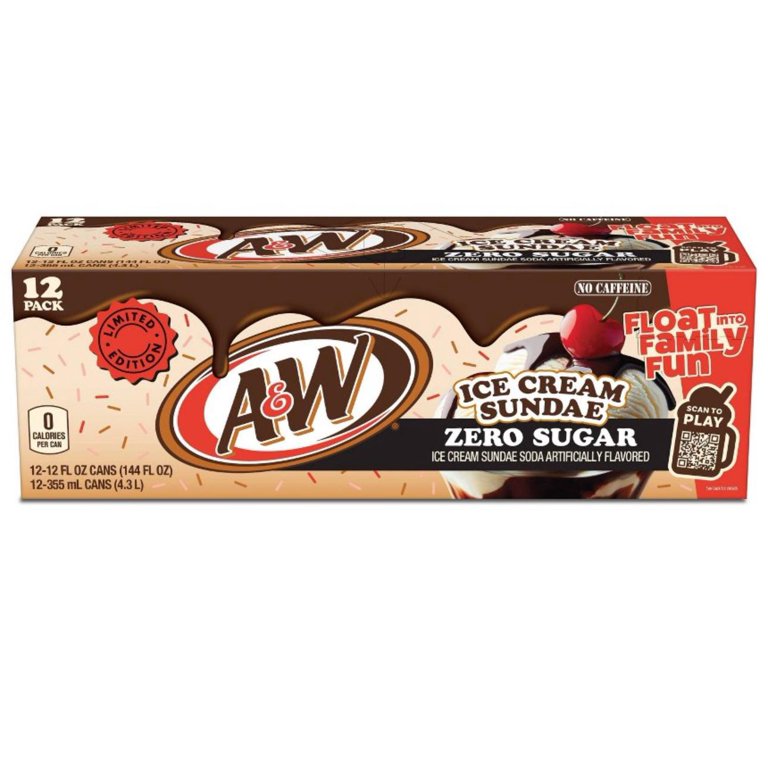 A&W Ice Cream Sundae Zero Sugar Soda - 12pk/12 fl oz Cans