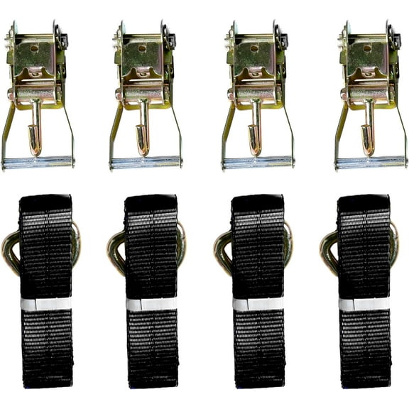 12pc Combo Lasso Wheel Axle Lift Straps 2" Ratchets J Finger Hooks Tow Truck Secure Tie Down Flat Bed- Black