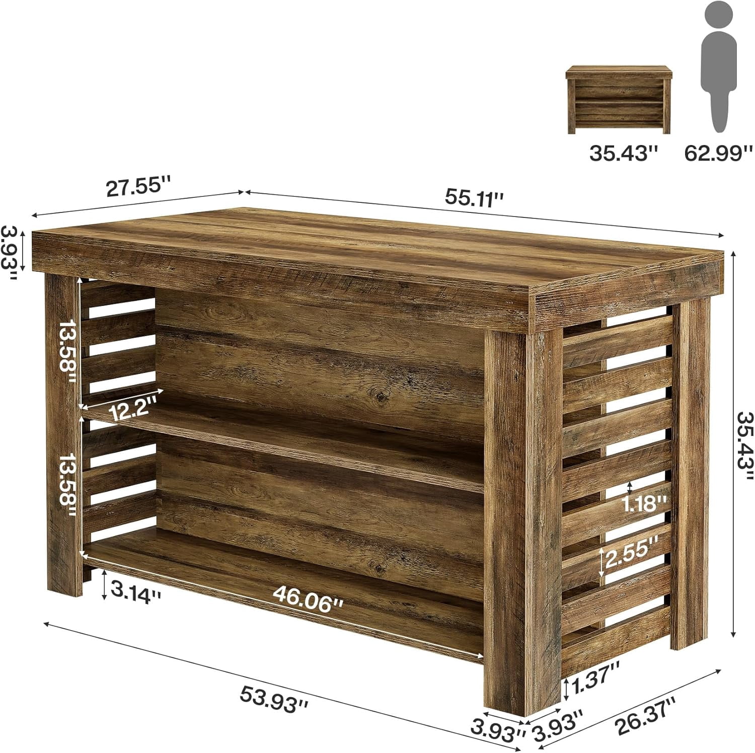 Finmind 55" Kitchen Island with Seating and Storage, 3-Tier Farmhouse Wood Coffee Bar Table for Kitchen, Dark Brown