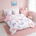 thumbnail image 2 of Manfei Watercolor Seashell Starfish Coral Bedding Comforter Set for Kids Boys and Girls, Cartoon Sealife Full Bedding Set, Pink Reversible 7 Pieces, 2 of 6