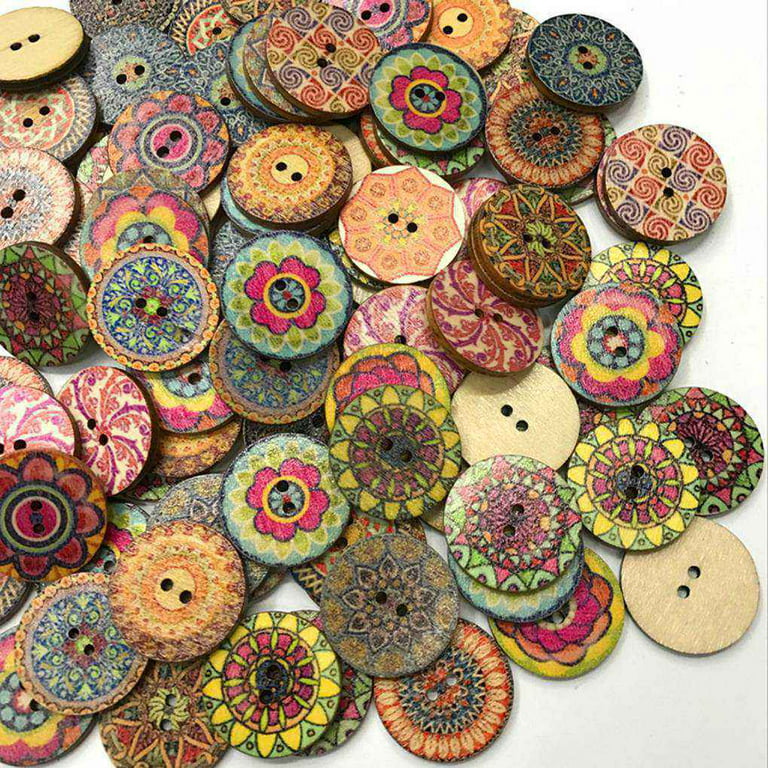 Triani 100Pcs/Bag Round Assorted Floral Printed Wooden Decorative
