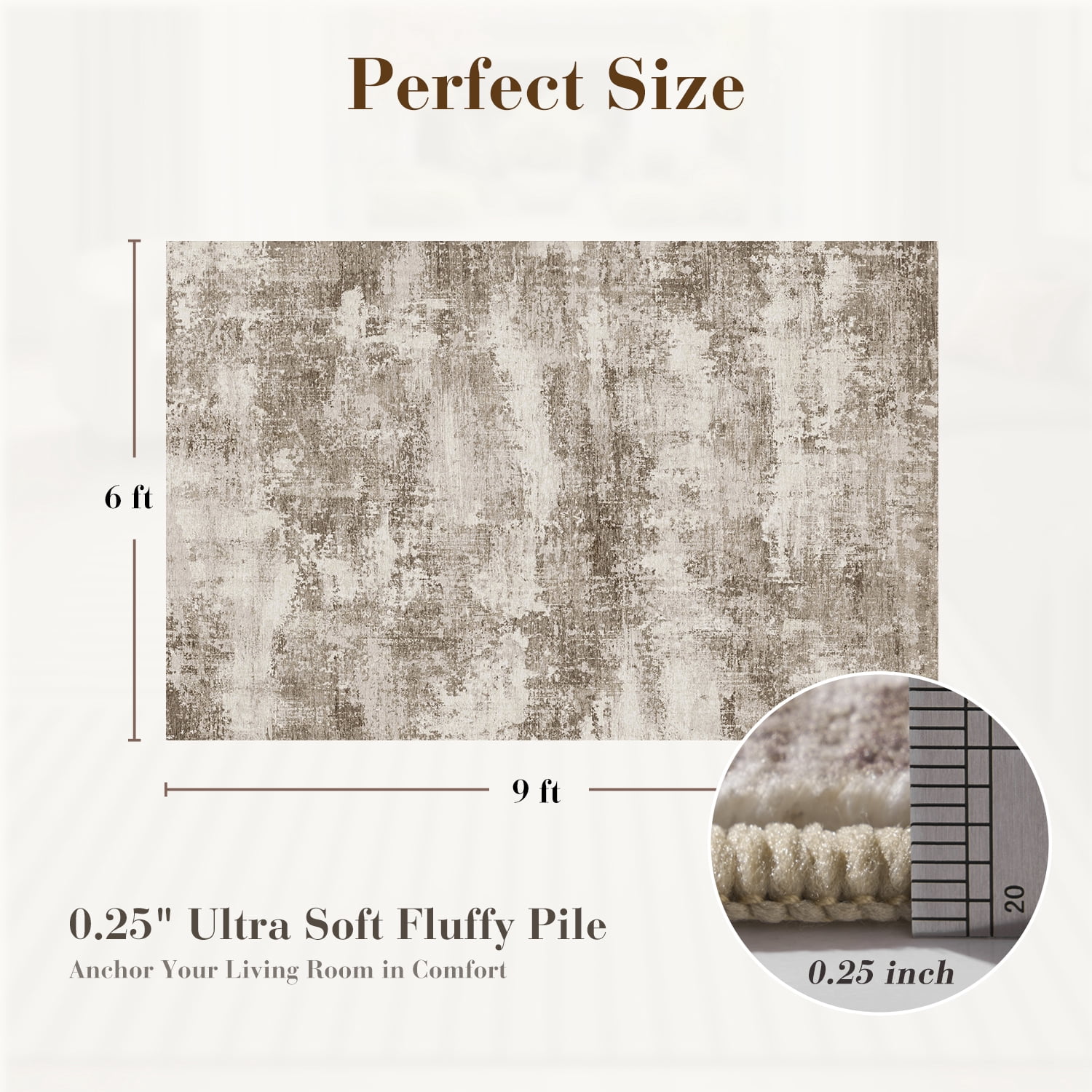 VUNATE 9'x12' Area Rugs for Living Room Marble Swirl Abstract Rug Ultra Soft Washable Rugs for Bedroom Anti Slip Durable Carpet Home Decor for Dining Room Brown