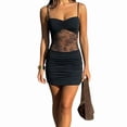 thumbnail image 2 of Lace Mini Dress Bodycon Spaghetti Strap Party Club Dress Black XS, 2 of 6
