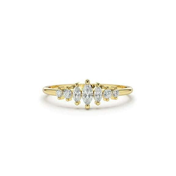 HeartsAndYou 1ct Engagement Ring for Women Marquise Cut Moissanite Minimalist Design 18k Yellow Gold Over Silver