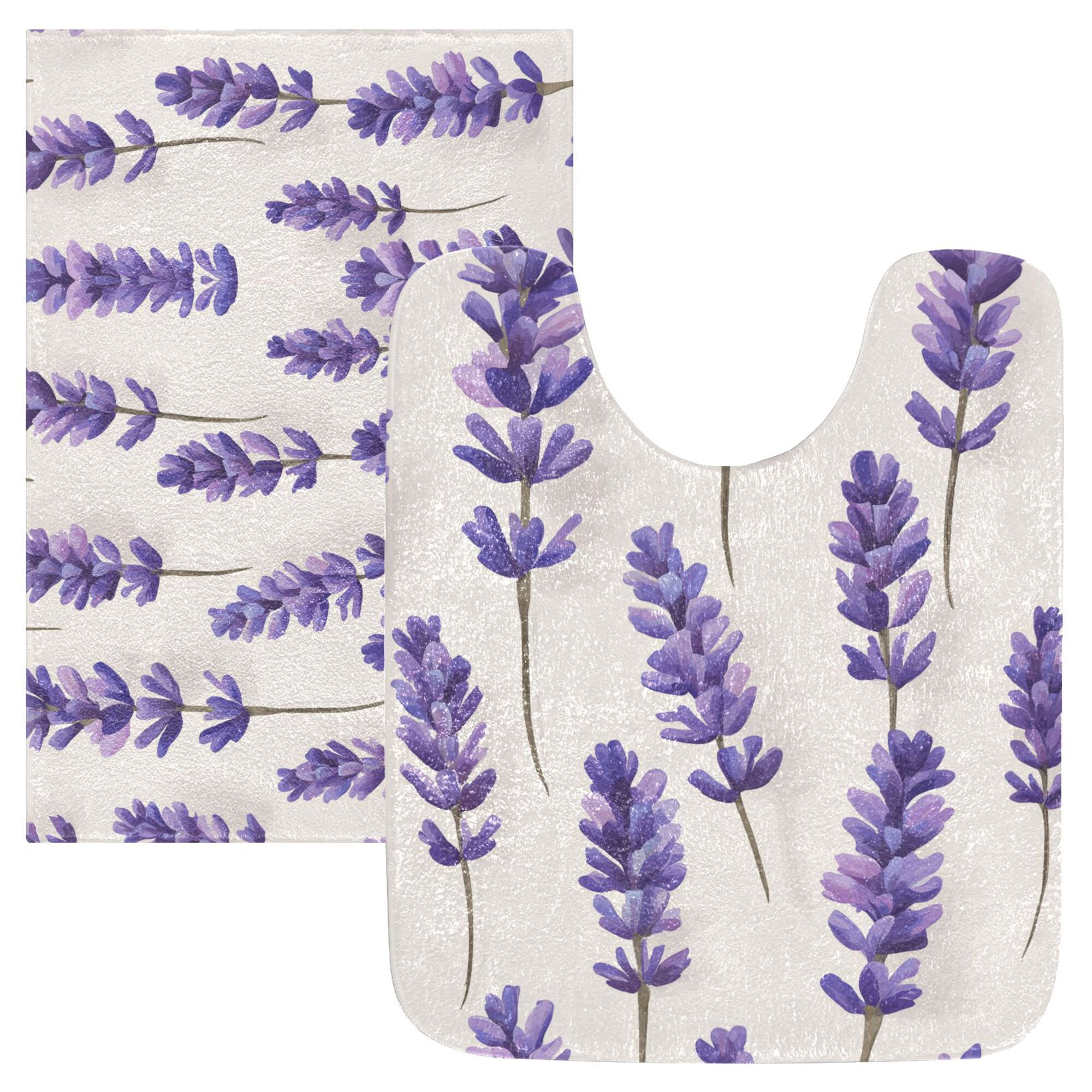 Yayeee Bath Rugs for Bathroom Floor Set of 2 Non Slip Fluffy Soft Absorbent Mat, Lavender Pattern