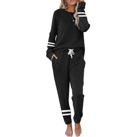 

Coutgo Women s Autumn Pajama Set Long Sleeve Top and Long Pants Solid Color