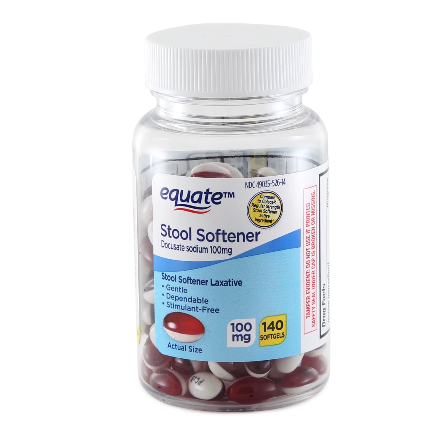 Equate Stool Softener Docusate Sodium 2 Tone 100mg Softgels, 140 Count