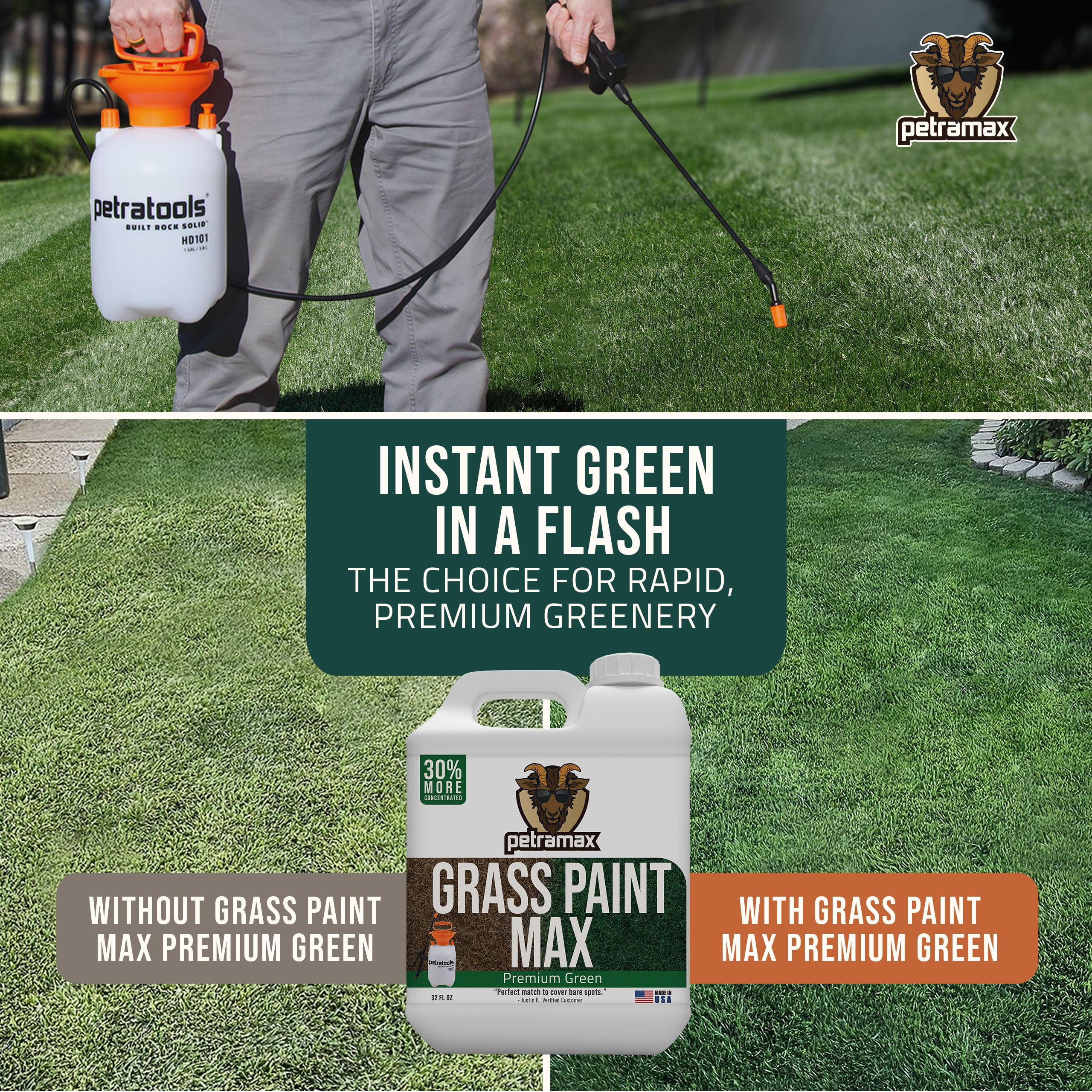 PetraMax Green Grass Paint and Plant Sprayer, Non-toxic, 32 oz, Instant Green