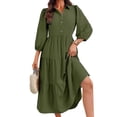 thumbnail image 2 of Womens Casual 3/ 4 Sleeve Shirt Dress Button Down V Neck Tiered Collared Flowy Maxi Dress, 2 of 6