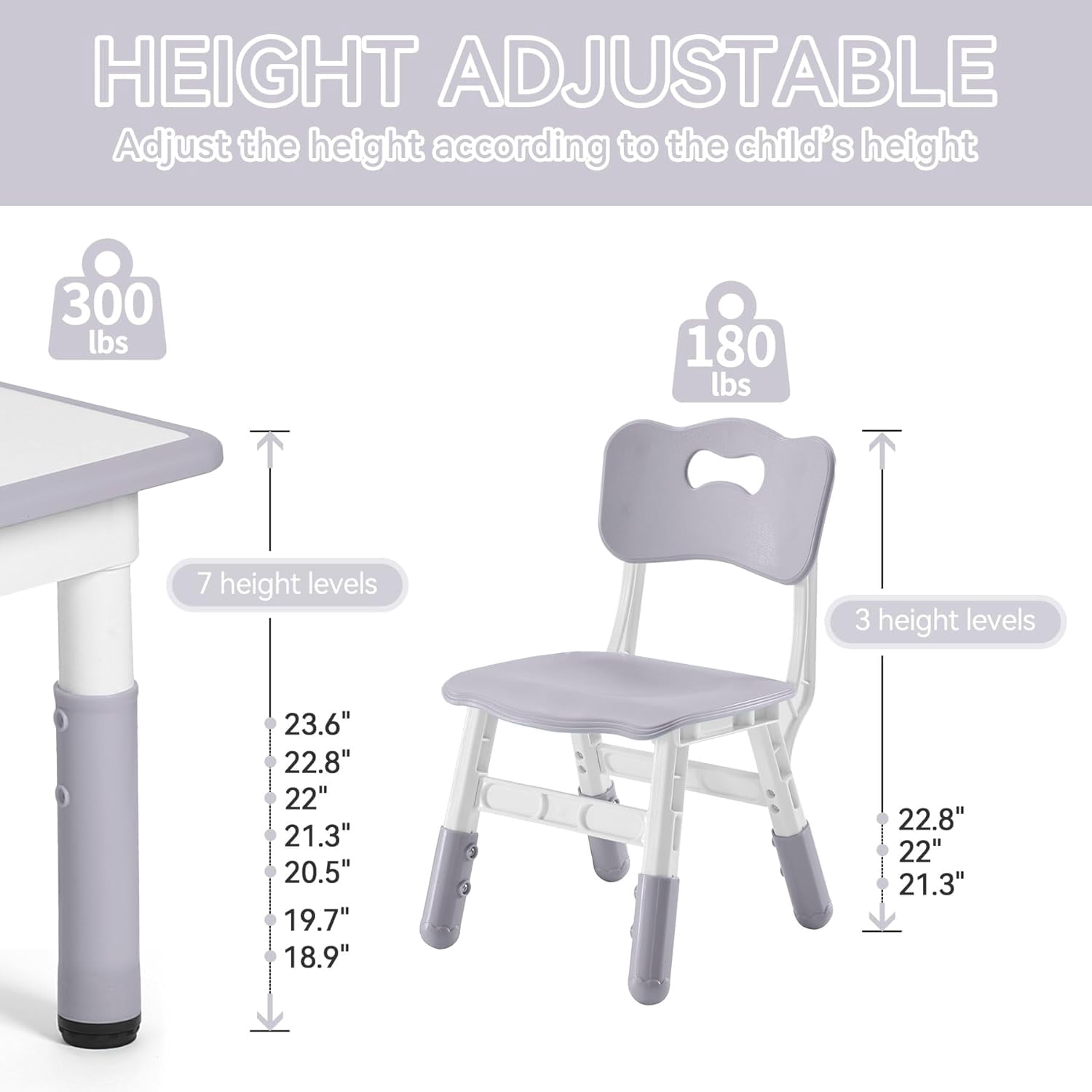 AINUO Toddler Table and Chairs Set for 4, 47.2''L x 23.6''W Kids Study Table and Chair Set, Height-Adjustable, Graffiti Desktop, Children Activity Table for Daycare, Classroom, Home