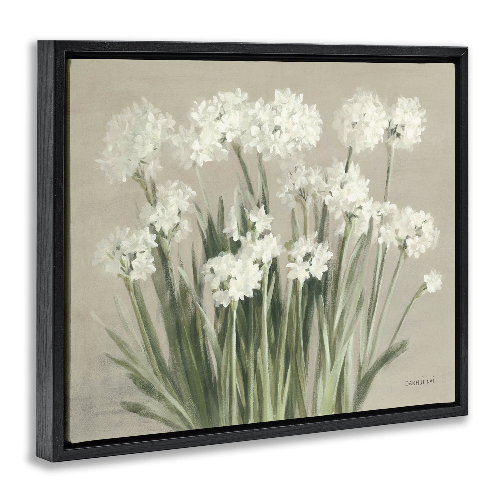 Stupell Industries Snowy Floral Paperwhites Botanical & Floral Painting Black Floater Framed Art Print Wall Art, 31 x 25
