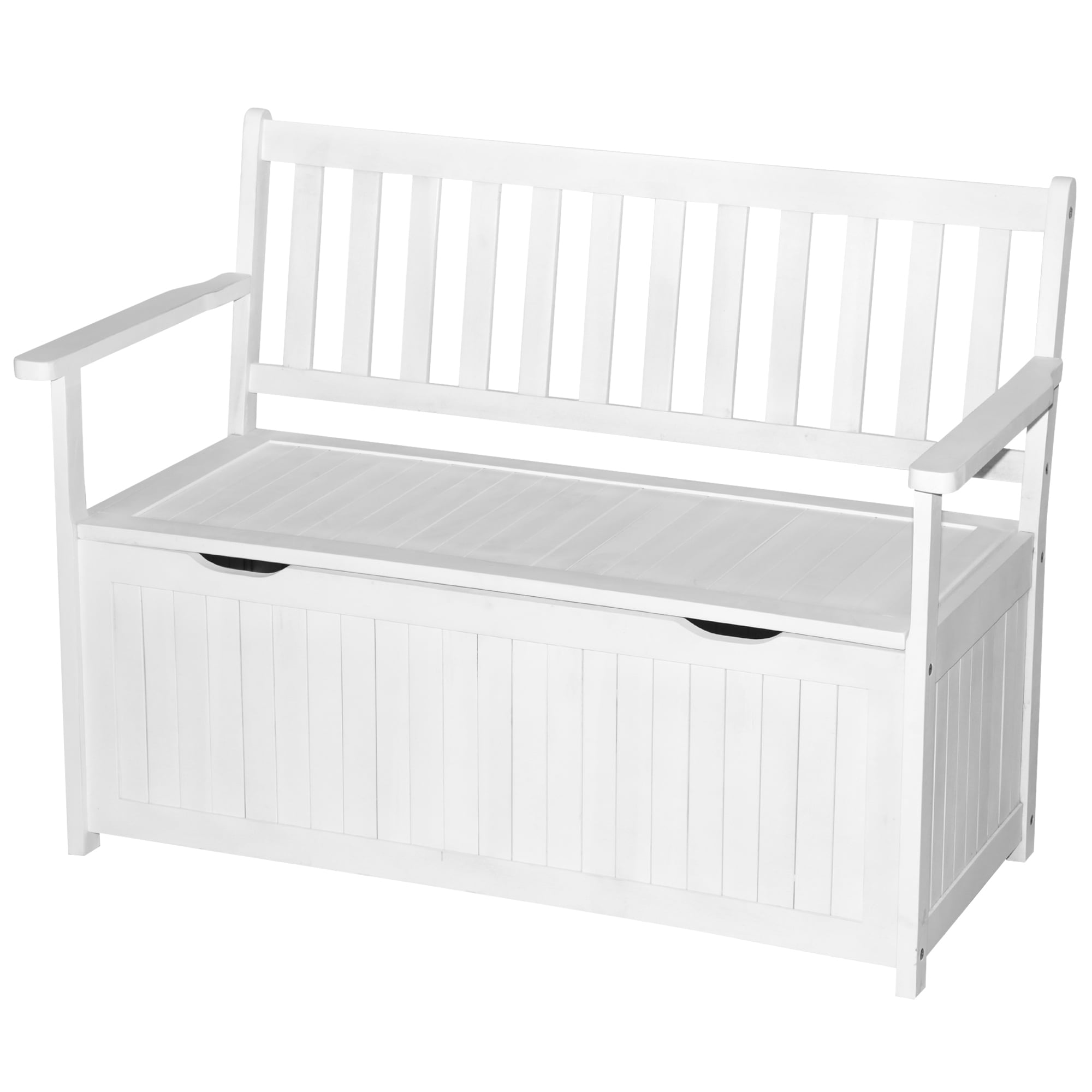Outsunny Outdoor Storage Acacia Wood, White Outdoor Patio Bench With Storage