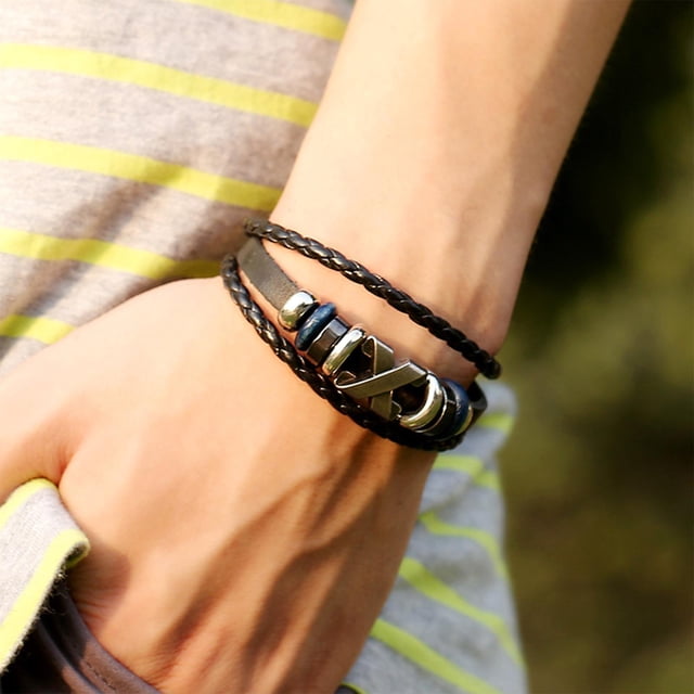 Brazaletes de de cuero de moda con brazalete de cierre de aleación Marrón Colcomx Pulsera trenzada