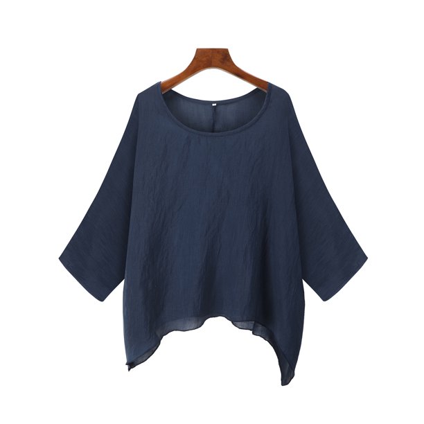 Nueva camiseta de manga larga suelta camisa de murciélago cuello redondo de gran tamaño MABOTO Azul oscuro XXL