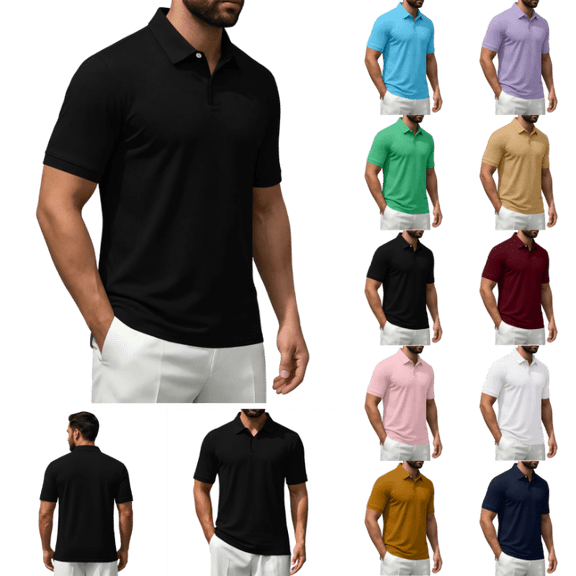 OIOLOYJM Mens Polo Shirts Short Sleeve Quick Dry Golf Shirt Athletic Business Work T-Shirt Workout Running Lightweight Top Black L