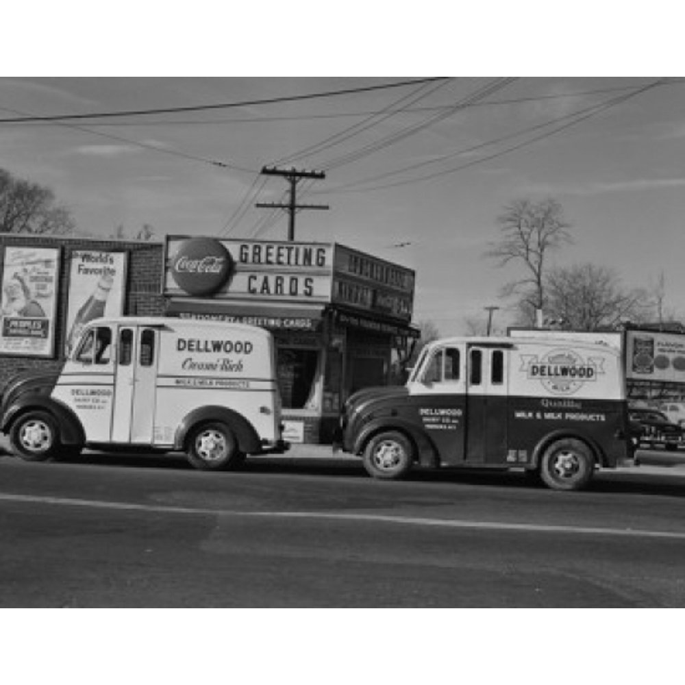 USA New York Yonkers two trucks outside store Poster Print (18 x 24