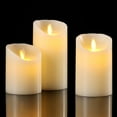 thumbnail image 2 of TEMOGU-Flameless Candles Battery Operated Pillar Real Wax Flickering Moving Wick Electric LED Candle Sets 4" 5" 6" Pack of 3 with Remote Control Cycling 24 Hours Timer, 2 of 4