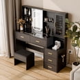 thumbnail image 5 of Furtivusia Vanity Desk with LED Lighted Mirror & Power Outlet, Makeup Vanity Table with 5 Drawers, Makeup Dressing Table with Stool for Bedroom Black, 5 of 8