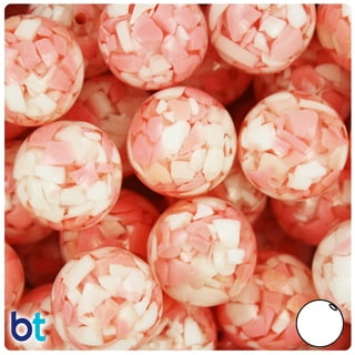 White Opaque 8mm Round Plastic Beads - Colored Accent Rosebuds (150pcs