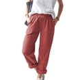 thumbnail image 4 of Pants For Women Relaxed Fit Stretch WaistWomen Casual Solid Color Pockets Elastic Waist Comfortable Straight Pants Red L, 4 of 5