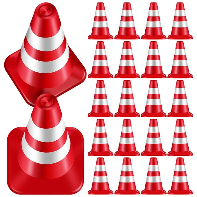 HEALEEP 30 Pcs Traffic Cone Ornaments Plastic Red Miniature Traffic Sign Toys Learning Transportation Knowledge